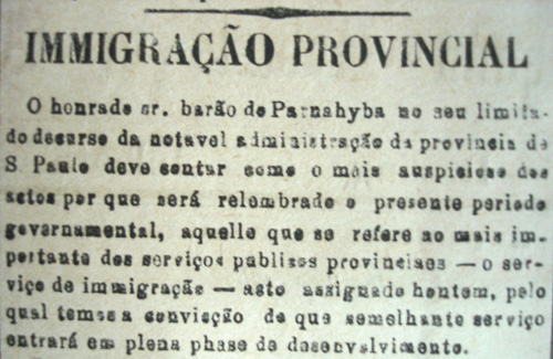 'Immigração Provincial', publicada no Correio Paulistano em 4 de julho de 1886. (Acervo APESP)