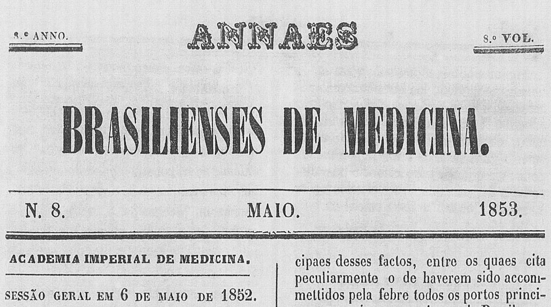 Trecho da edição de maio de 1853 dos Annaes Brasilienses de Medicinal. Imagem: Biblioteca Nacional/reprodução