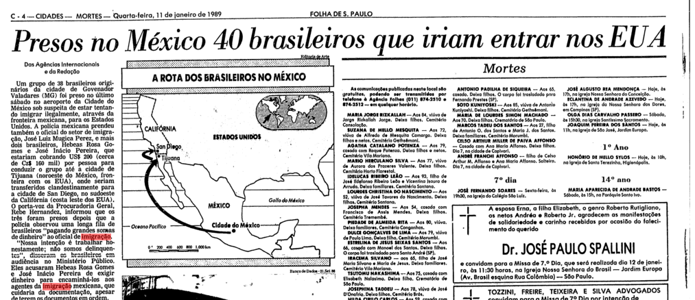 Trecho da edição de 11 de janeiro de 1989 do jornal Folha de S. Paulo