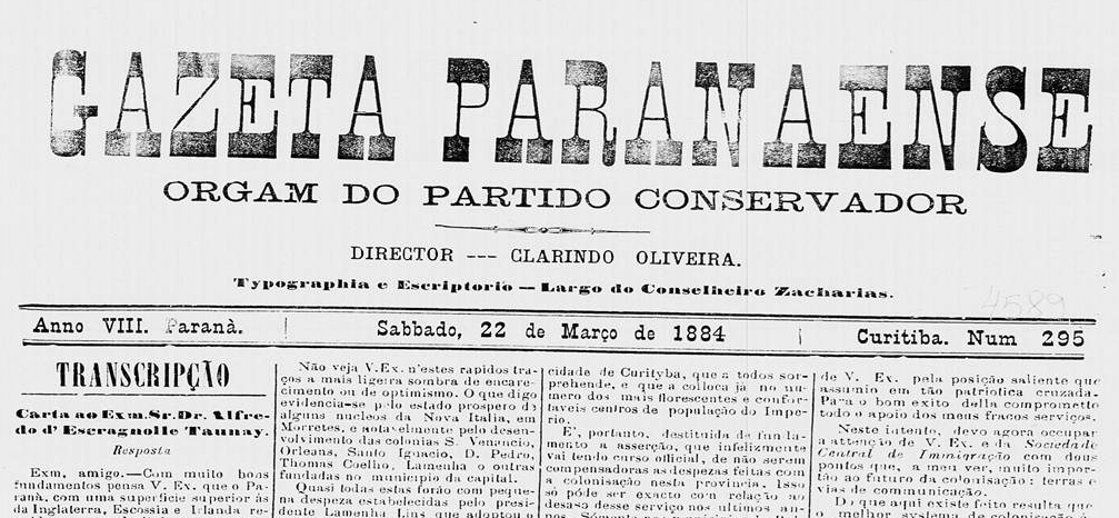 A Gazeta Paranaense, órgão do Partido Conservador: edição de 22 de março de 1884