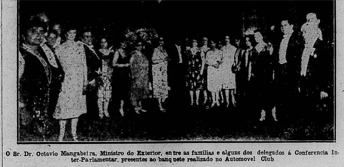 O banquete final do encontro, oferecido pelo governo brasileiro, foi realizado no Automovel Club, no Rio de Janeiro. Foto no Jornal do Brasil de 10 de setembro de 1927.