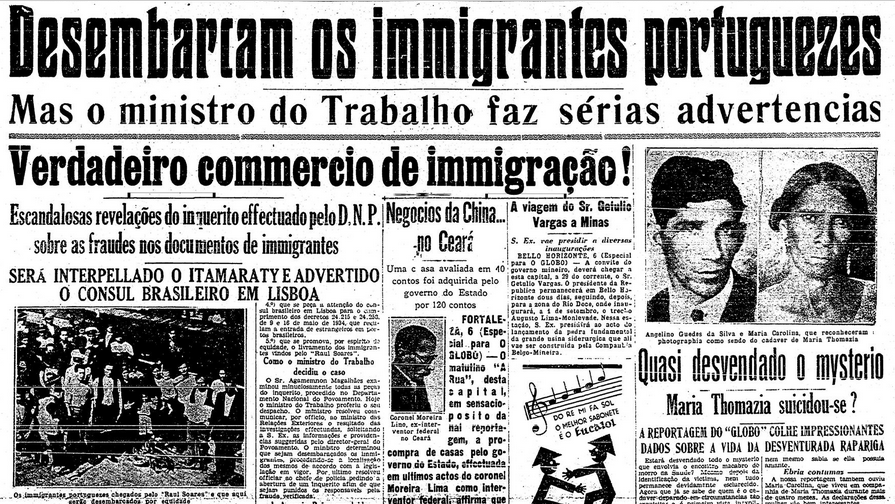 Trecho da capa d'O Globo de 6 de agosto de 1935.