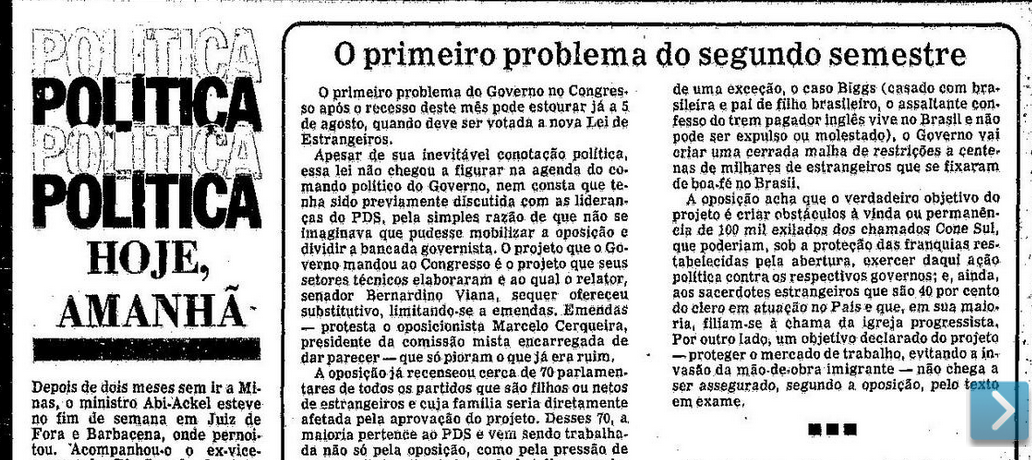 Coluna política do jornal O Globo de 3 de julho de 1980