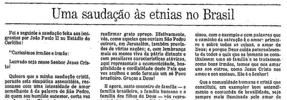 Edição de dia 6 de julho do jornal O Globo: saudação às ''etnias'' do Brasil e agradecimento especial aos portugueses.