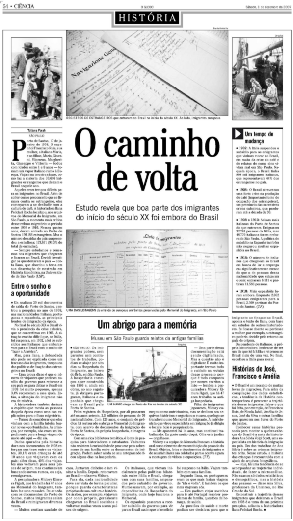 Edição de primeiro de dezembro de 2007 do jornal O Globo, página 54