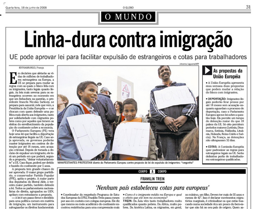 Edição do jornal O Globo de 8 de junho de 2008