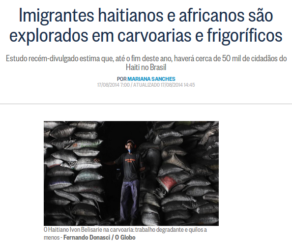 Matéria no jornal O Globo, 17 de agosto de 2014