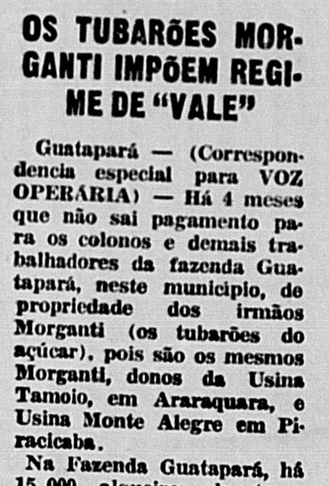 Trecho da edição do Voz Operária de 6 de fevereiro de 1954
