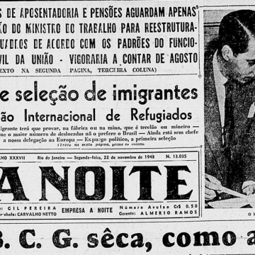 Trecho da capa do jornal A Noite de 22 de novembro de 1948