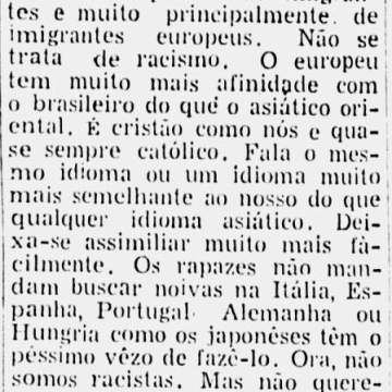 Trecho do artigo de Pimentel Gomes no Correio da Manhã de 29 de abril de 1959: 'Não somos racistas'