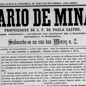 Trecho da capa do Diário de Minas, edição de 9 de outubro de 1867