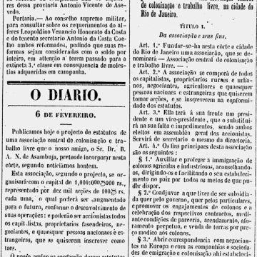 Diário do Rio de Janeiro de 6 de fevereiro de 1853 (trecho da capa)