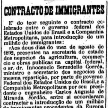 Detalhe da capa do jornal 'O Estado de S. Paulo' de 6 de agosto de 1892.