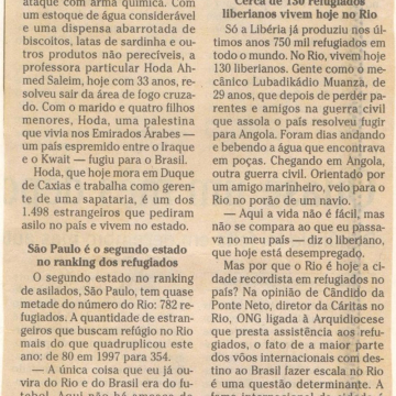 Matéria no diário carioca O Globo, 3 de janeiro de 1999